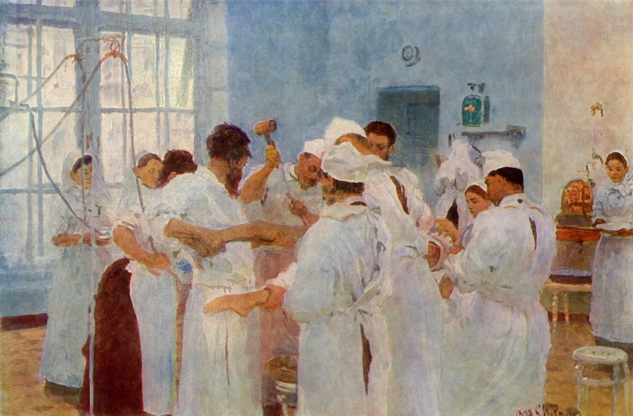 "الجراح يفغيني فاسيليفيتش بافلوف 1845-1916 في غرفة العمليات" ، 1888 ، 1965. بواسطة ايليا افيموفيتش ريبين