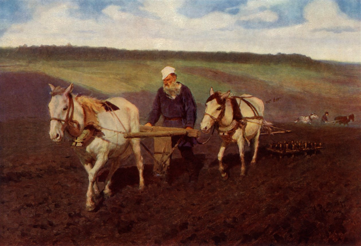"The Plowman Leo Nikolayevich Tolstoy at the Plow" ، ١٨٨٧ ، ١٩٦٥. بواسطة ايليا افيموفيتش ريبين