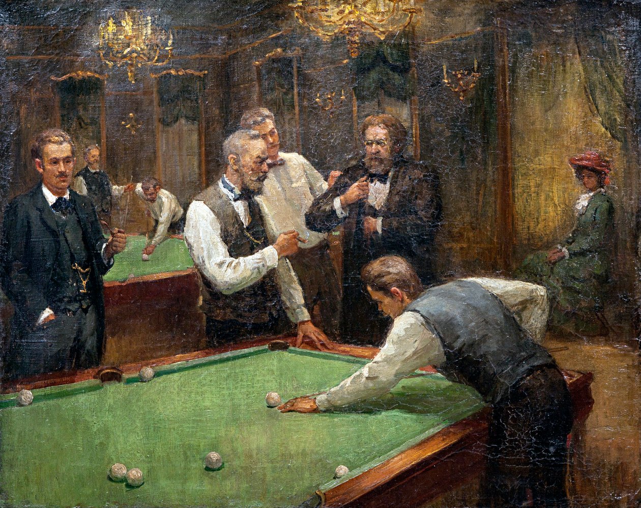 لاعبو البلياردو par Galkin ، Ilya Savvich (Ilia Sawic Galkin) (1860-1915) ، - زيت على قماش ، 61x76،5 - مجموعة خاصة بواسطة ايليا سافيتش جالكين