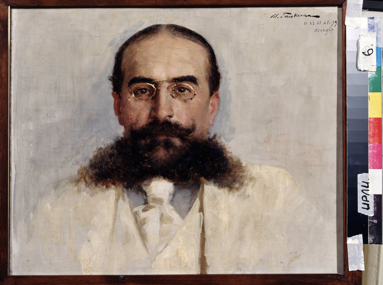 صورة للكاتب والمعلم والكاتب المسرحي فلاديمير نيميروفيتش داتشينكو (1858-1943) (صورة للكاتب والمعلم والكاتب المسرحي فلاديمير نيميروفيتش دانتشينكو). لوحة إيليا ساففيتش جالكين (1860-1915) ، زيت على قماش بواسطة ايليا سافيتش جالكين