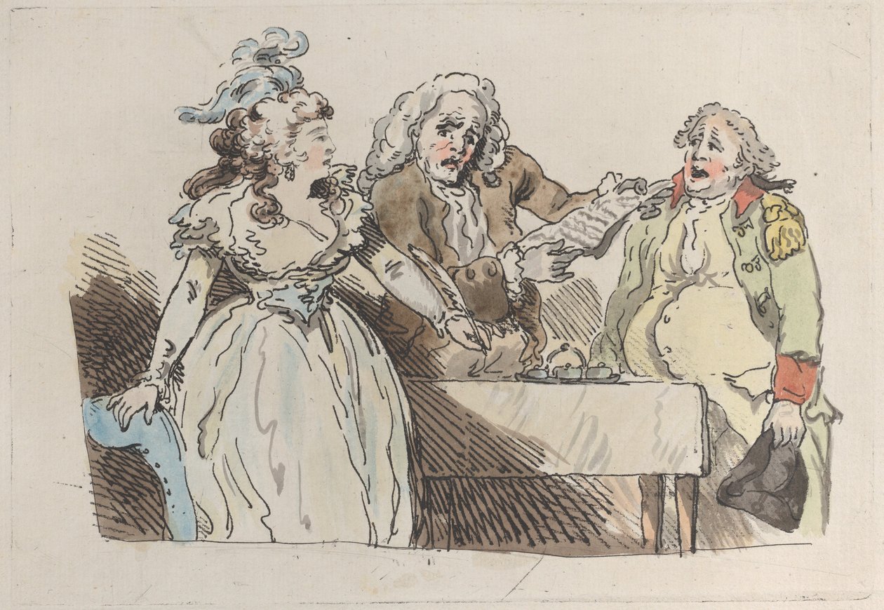 وريثة شابة تستعد لتوقيع وثيقة ، 1780-1800 ، 1780-1800. بواسطة منتحل شخصية توماس رولاندسون.