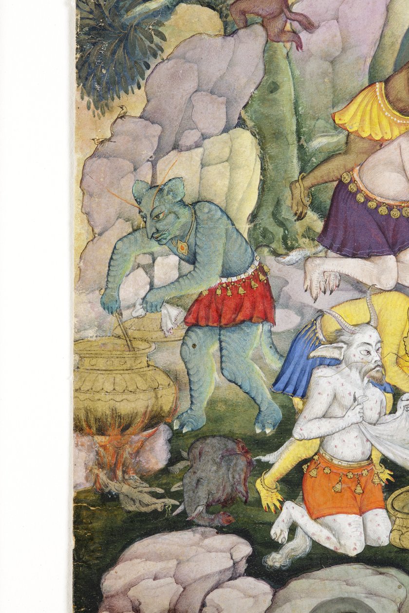 تفاصيل من الشياطين في المناظر الطبيعية البرية ، c.1600 (مرحاض غير شفاف وذهب على ورق) بواسطة المدرسة الهندية