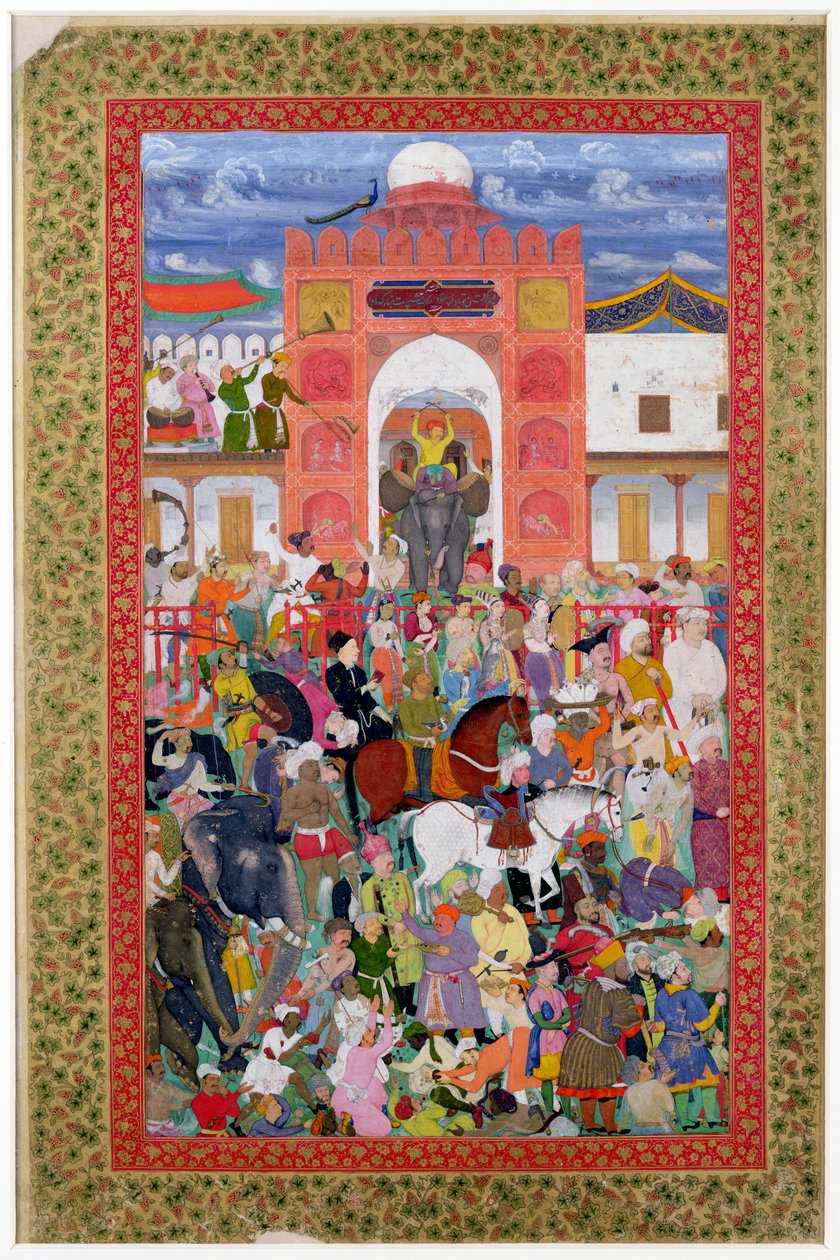 السيدة E-14 fol.21a الاحتفالات بمناسبة تتويج الإمبراطور جيهانغير (1569-1627) 1605 بواسطة المدرسة الهندية