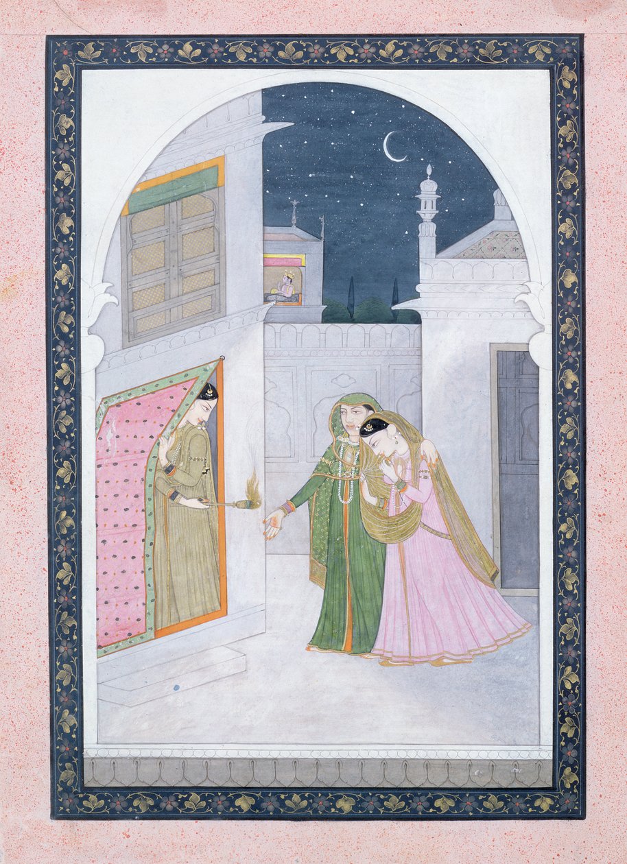 العروس الخجولة ، Kangra ، c.1820 بواسطة المدرسة الهندية