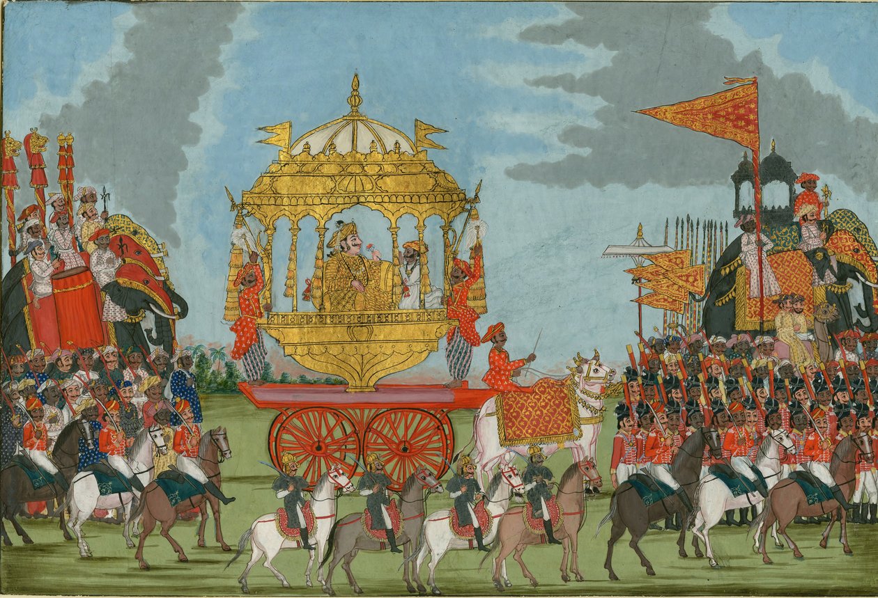 راجاه تانجور يركب فيلًا لحفل زفاف ، ج. 1780 بواسطة الفن الهندي