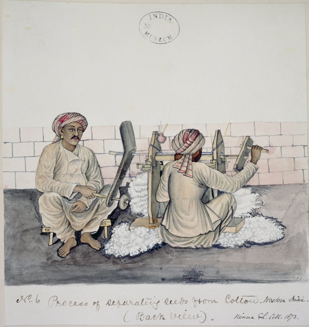 AS10 Vol.52 ff.3 4896.cat.201 i-iv رجلان يحلجان القطن ، بومباي ، حوالي 1873 (ألوان مائية على ورق) بواسطة المدرسة الهندية