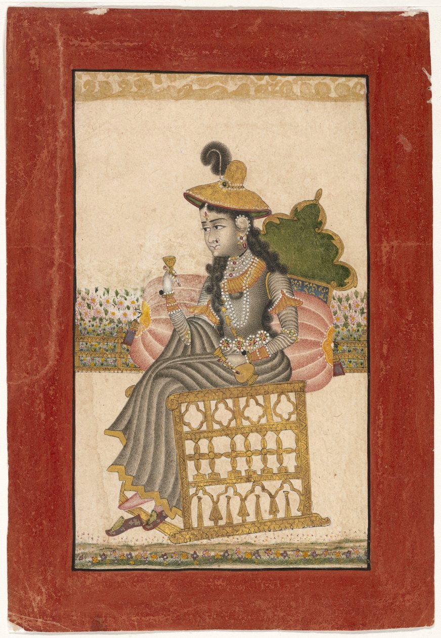 سيدة مرصعة بالجواهر ، مدرسة كوتا ، 1690-1720 (غواش بالذهب على ورق) بواسطة المدرسة الهندية