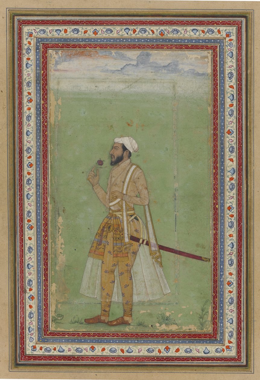A Mughal Dignitary، c.1640 (مرحاض وذهب على ورق) بواسطة المدرسة الهندية
