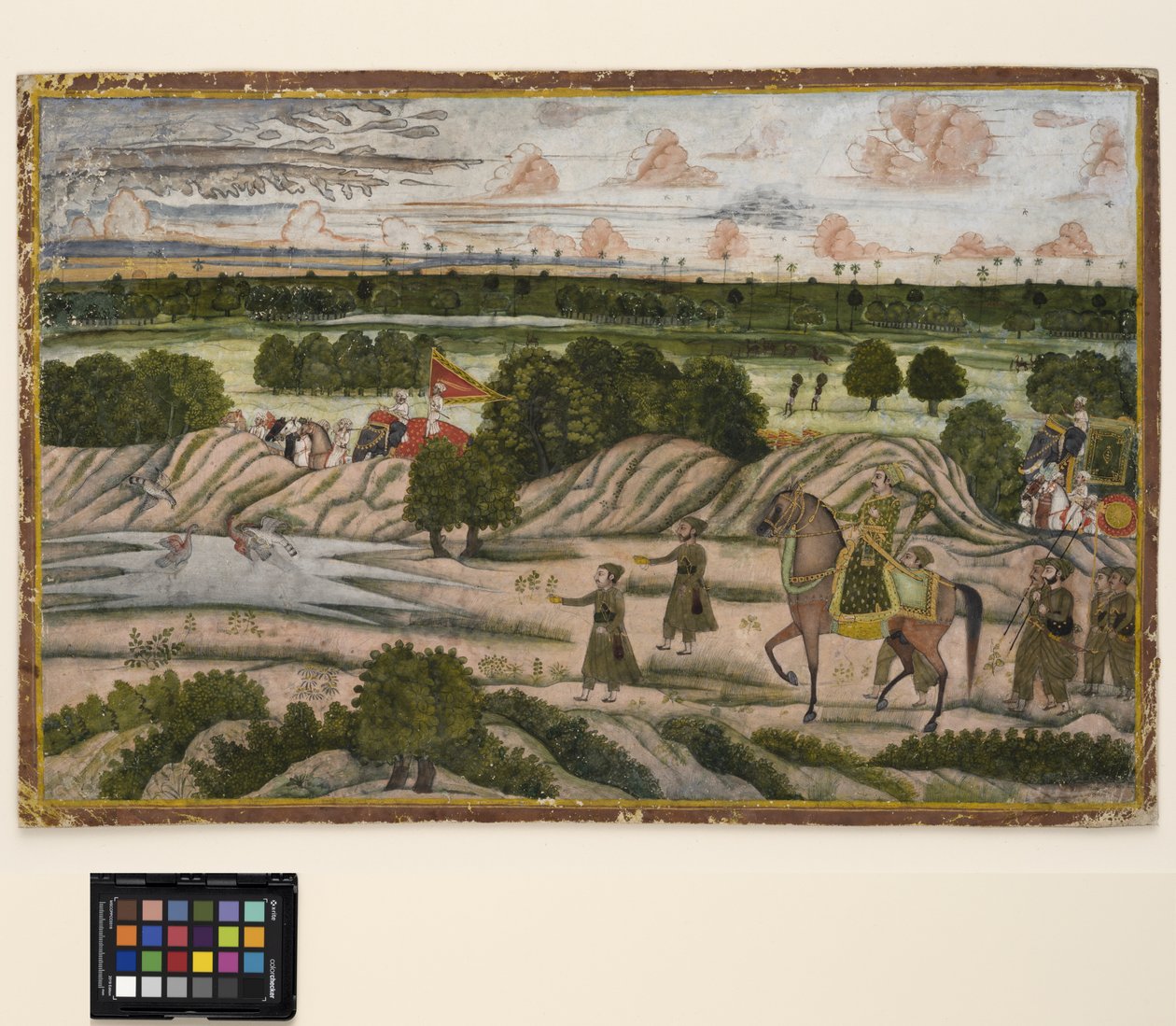 نواب وخدامه في رحلة صيد ، حوالي عام 1780 (ألوان مائية غير شفافة وذهبية على ورق) بواسطة المدرسة الهندية