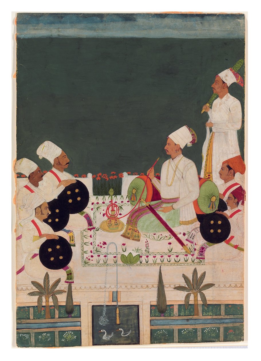 رئيس راثور مع أقربائه ، حوالي 1700 (مرحاض غير شفاف وذهب على ورق) بواسطة المدرسة الهندية
