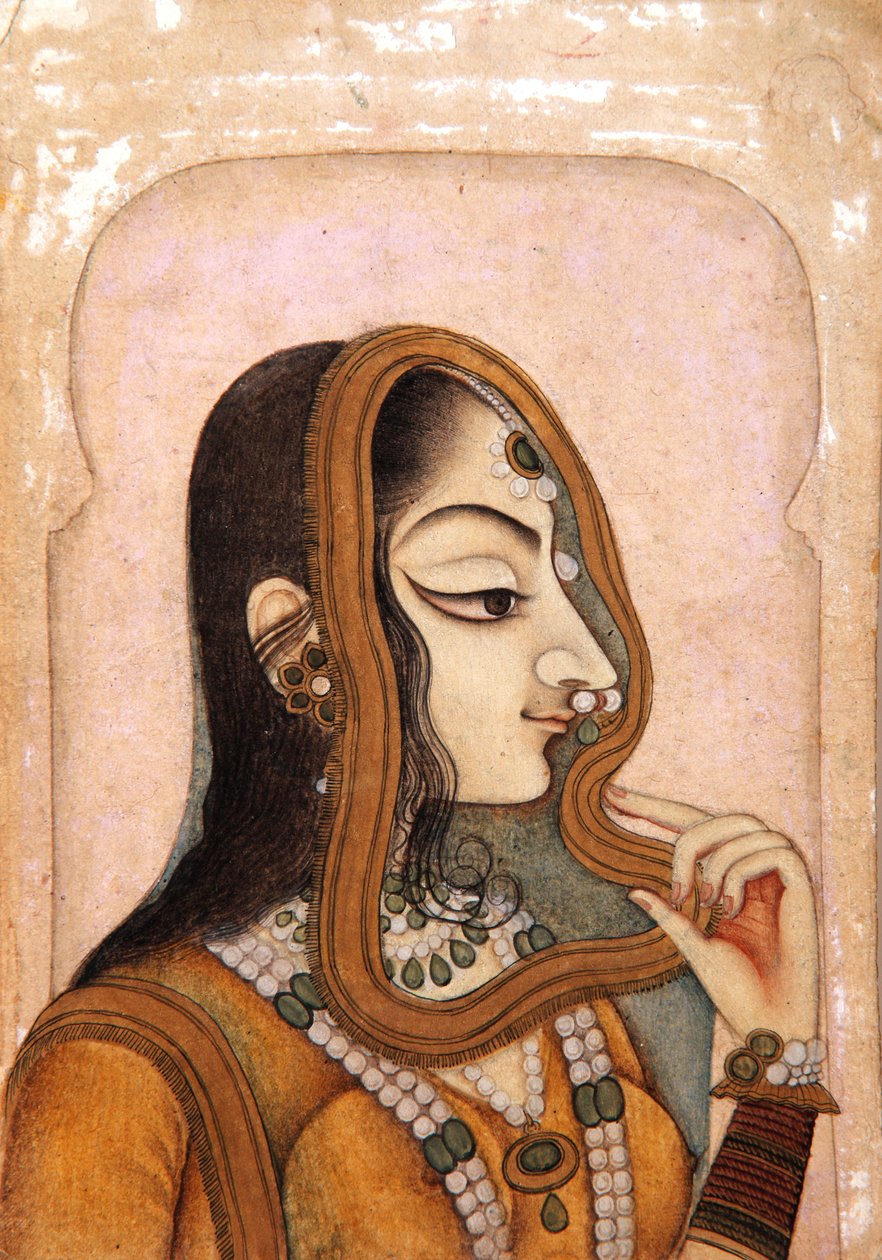 امرأة جميلة ، مؤطرة بقوس ، c.1800 (مرحاض غير شفاف وذهب على ورق) بواسطة المدرسة الهندية