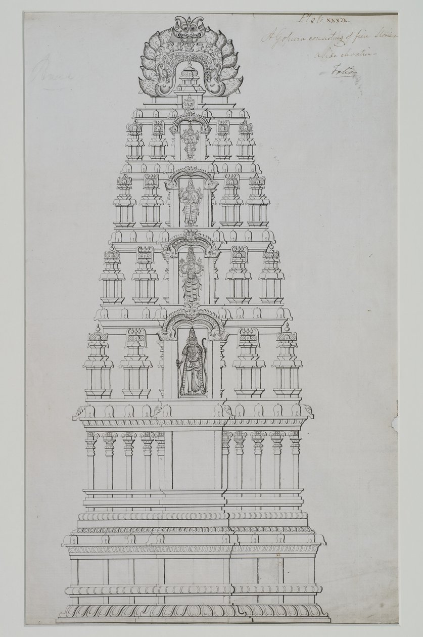 خمسة طوابق gopuram بواسطة المدرسة الهندية