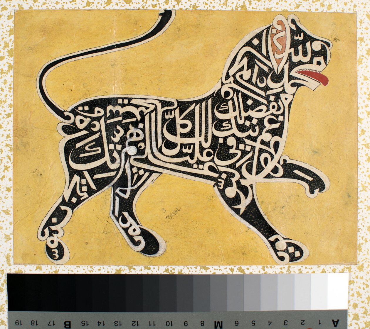 أسد مصنوع من الخط ، ج 1800 بواسطة المدرسة الهندية