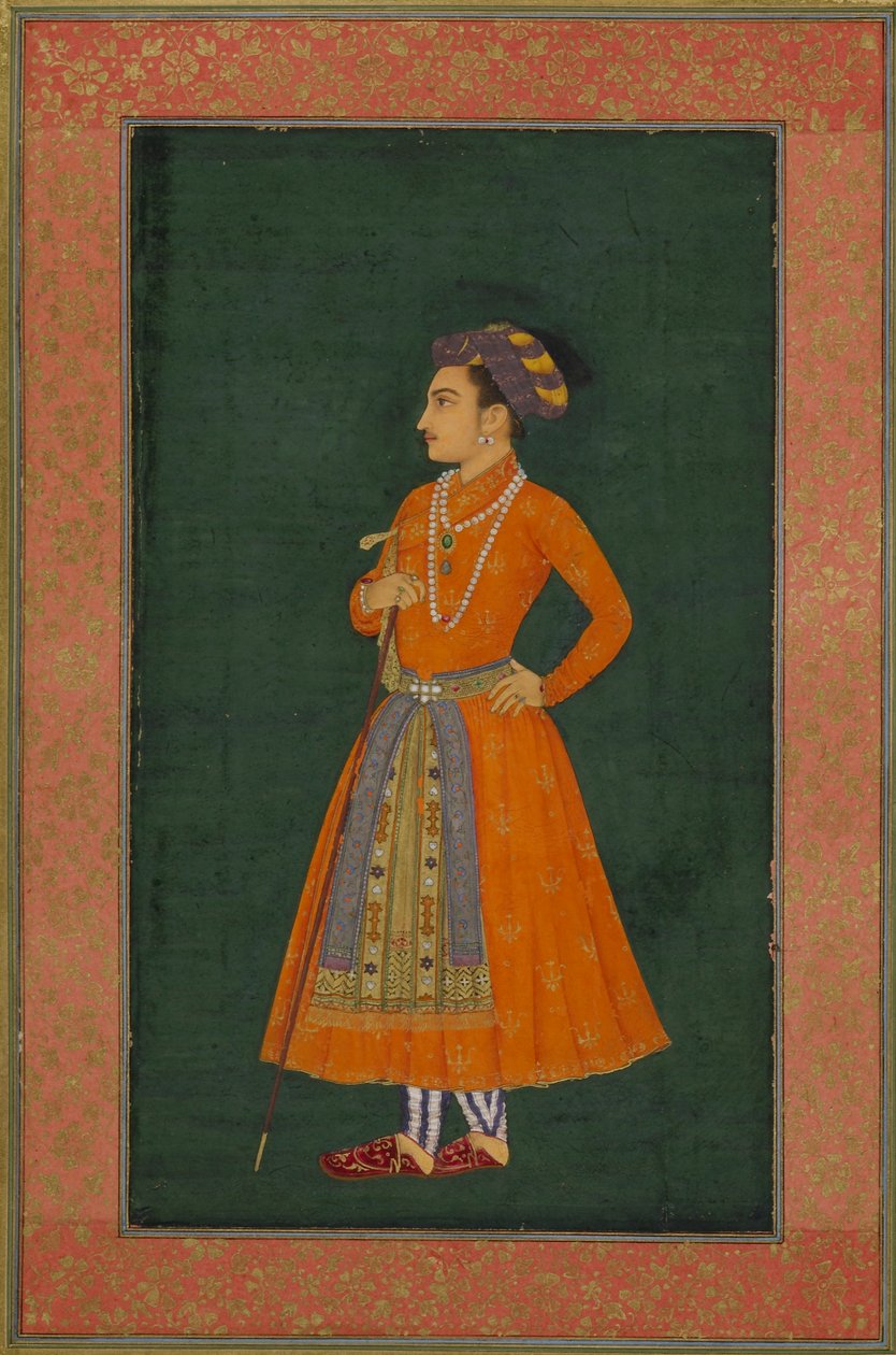 أمير يرتدي اللون البرتقالي ، صورة توضيحية من "ألبوم The Dara Shikoh" (حبر وذهبي على ورق) بواسطة المدرسة الهندية