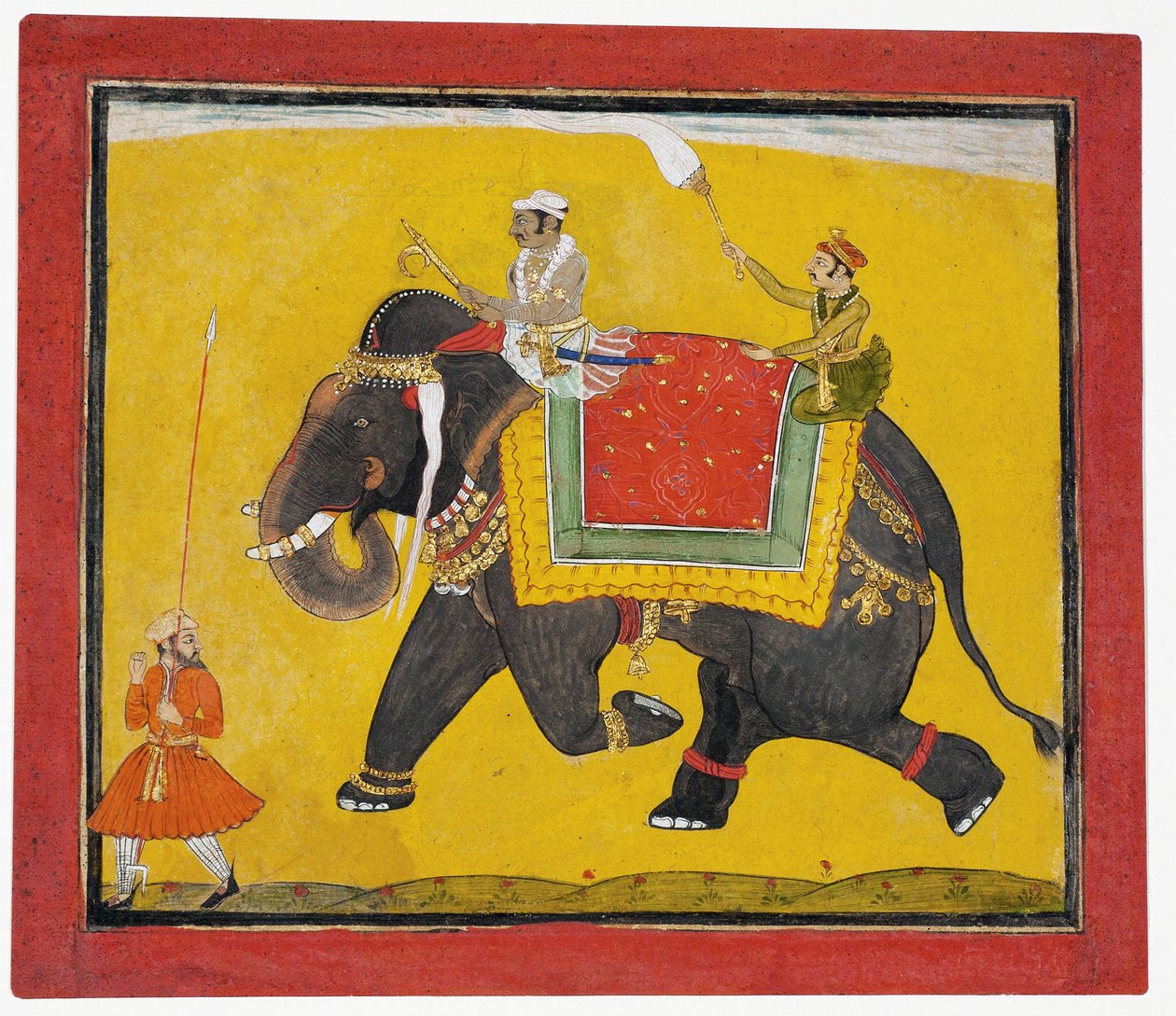 رجا يركب فيلًا ، 1690 (مرحاض غير شفاف على الورق) بواسطة المدرسة الهندية