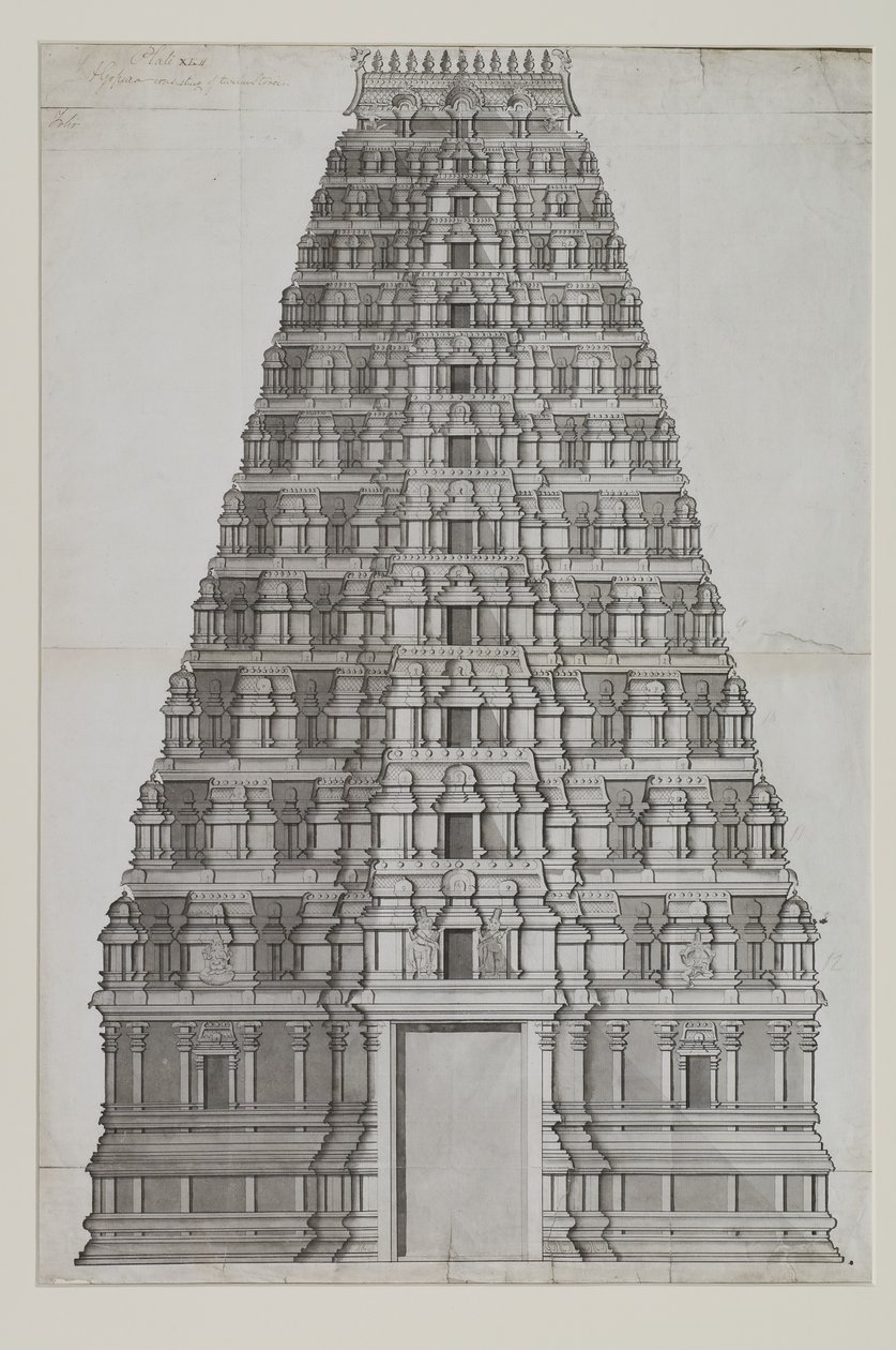 اثني عشر طابقا gopuram بواسطة المدرسة الهندية