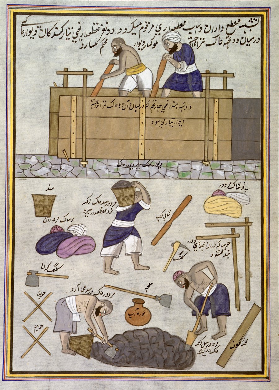 إضافة أو 1717 باني الجدران الطينية (ألوان مائية على ورق) بواسطة المدرسة الهندية