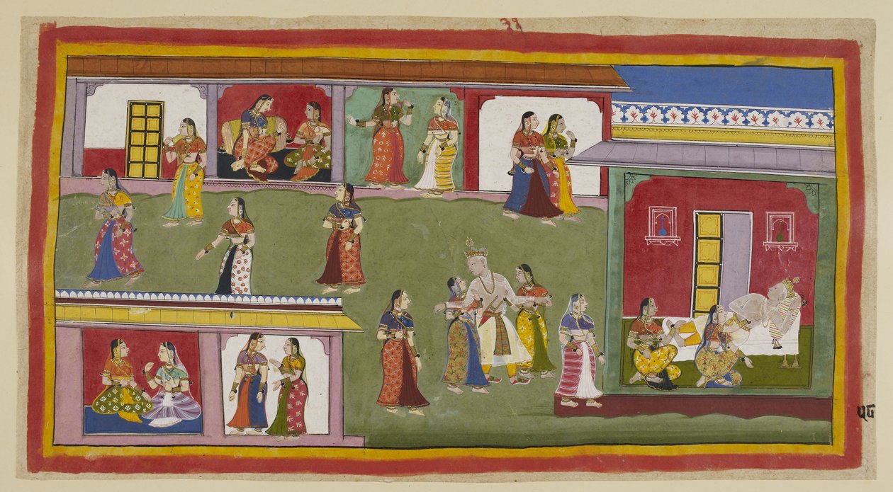 أضف 15296 (1) ص 58 و ، تساعد الملكات الملك في العودة إلى قصره. يتبرأ من Kaikeyi ، ويطلب منها أن تسكن في القصر كأرملة لأنه لا يريد أن يراها مرة أخرى ، ويساعدها كوساليا وسوميترا على النوم ، بينما الملكات الصغرى م بواسطة المدرسة الهندية