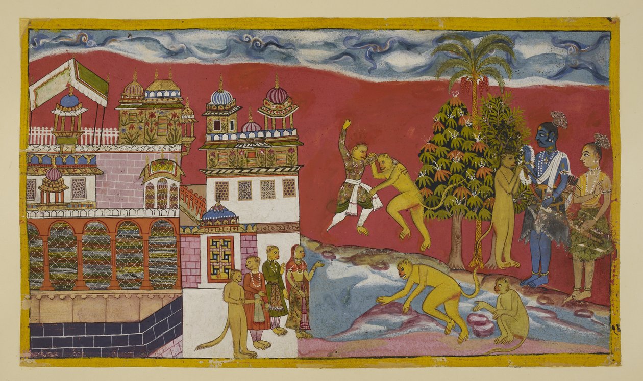 أضف 15296 (2) f.16r ، ظهر خارج قصر Kiskindha بواسطة المدرسة الهندية