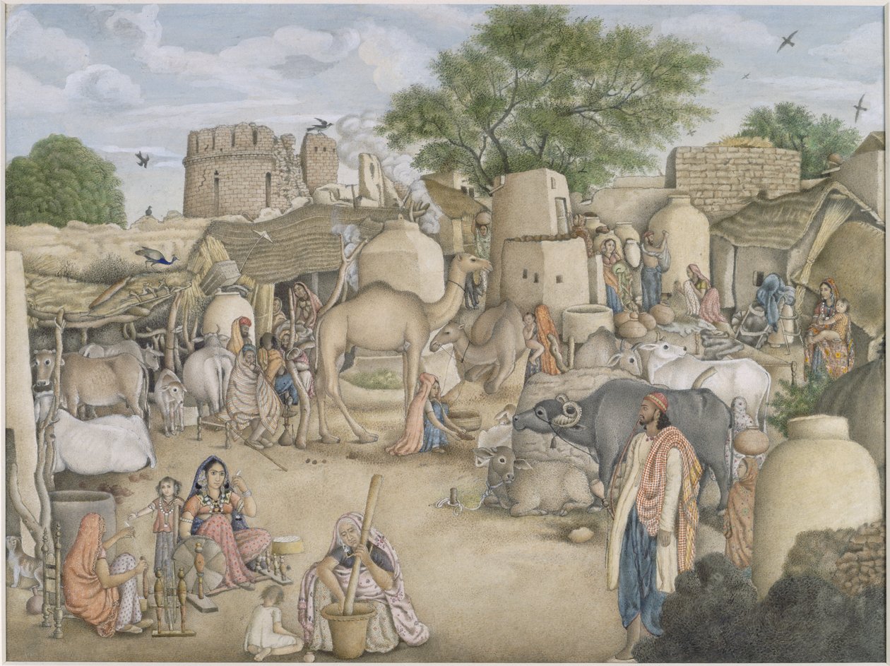 إضافة 4057 مشهد شارع في قرية رانية حوالي 1816 - 20 (ألوان مائية وغواش على ورق) بواسطة المدرسة الهندية