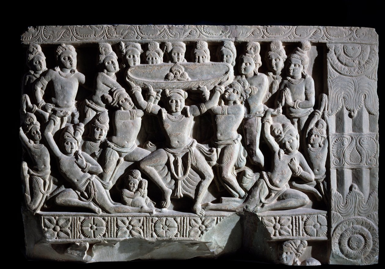 Adoration of the turban (fragment of relief, 225-325) بواسطة المدرسة الهندية