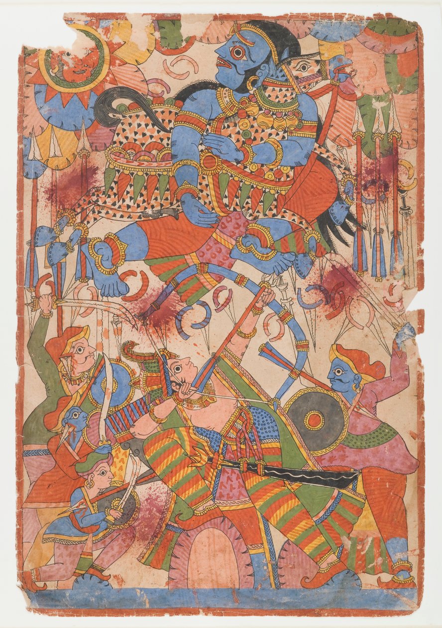 Arjunas البطولي في المعركة ، من سلسلة Mahabharata ، 1830-50 (حبر ولون على الورق) بواسطة المدرسة الهندية
