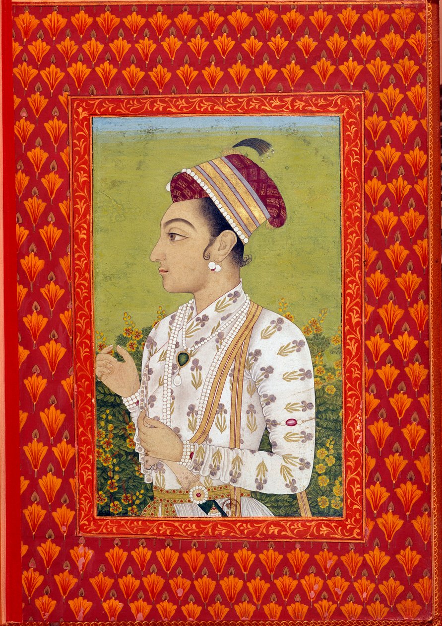 فن الهند: الأمير شوجا الابن الثاني لشاه جهان (1616-1660) حاكم البنغال موغال. لوحة القرن السابع عشر. باريس ، NL بواسطة المدرسة الهندية
