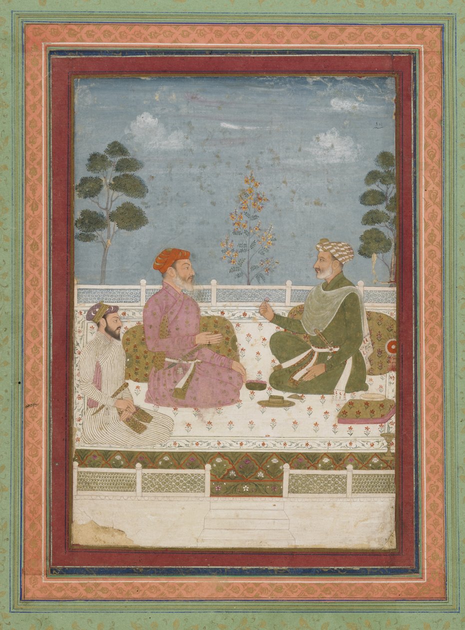مشهد الجمهور ، ورقة الألبوم المنفصلة مع الرسم ، c.1750 بواسطة المدرسة الهندية