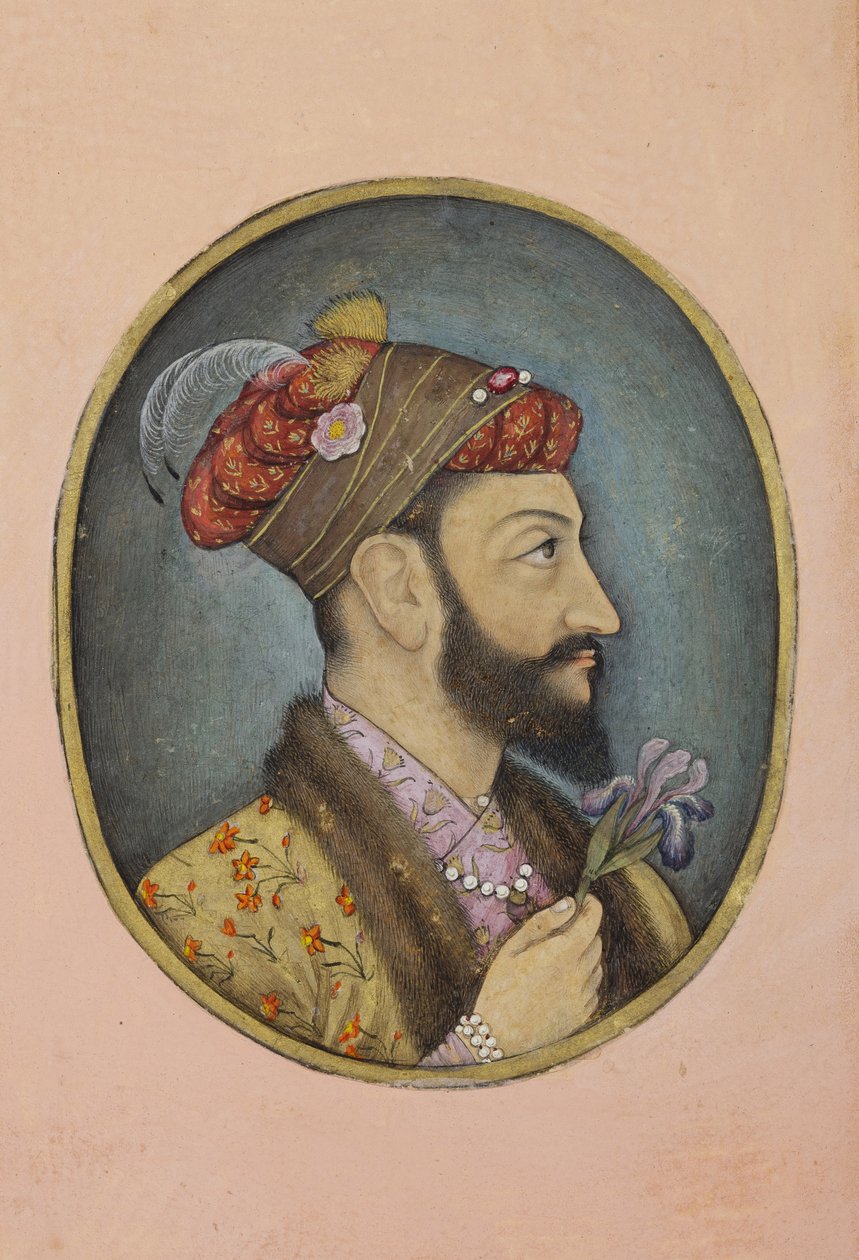 أورنجزيب بهادور يحمل قزحية ، c.1650 (مرحاض غير شفاف وذهب على ورق) بواسطة المدرسة الهندية