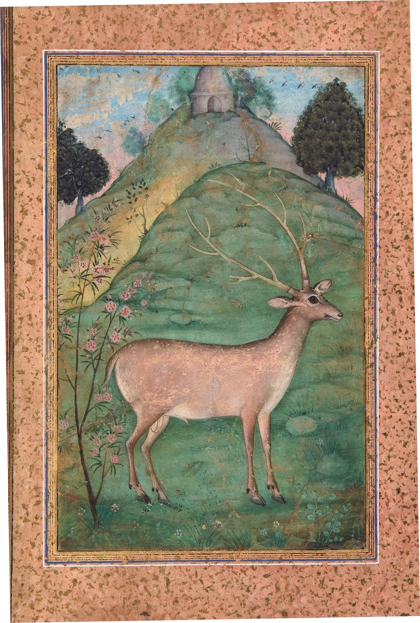 باك في المناظر الطبيعية ، ج .1595 (مرحاض غير شفاف وذهب على ورق) بواسطة المدرسة الهندية
