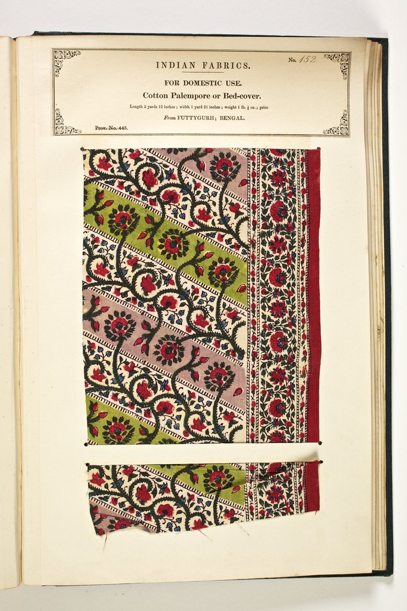 Cotton Palempore أو غطاء السرير ، Fatehgarh ، ولاية أوتار براديش ، الهند ، للاستخدام المنزلي ، رقم 152 من "مجموعة مصنعي المنسوجات في الهند" ، بقلم جون فوربس واتسون ، نُشر عام 1866 بواسطة المدرسة الهندية