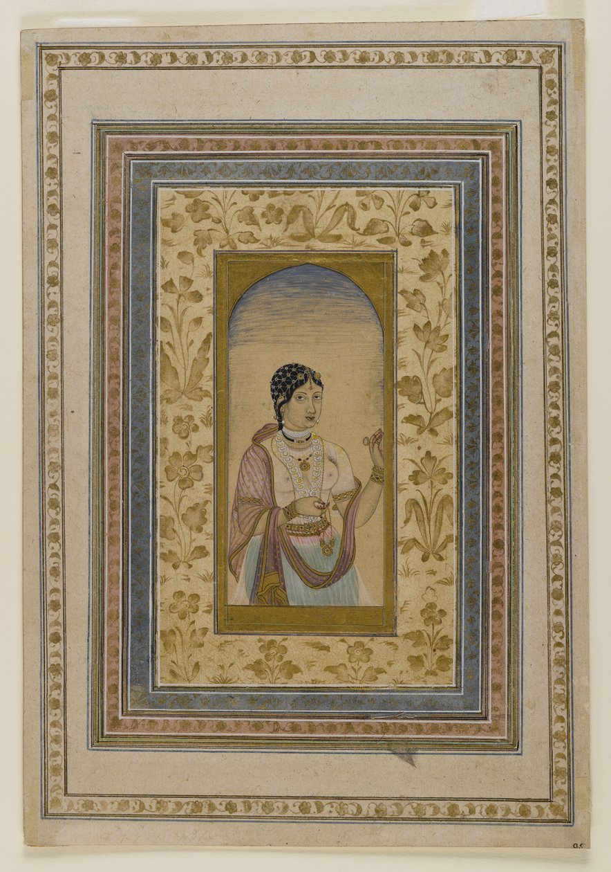 المحظور في نافذة ، القرن الثامن عشر (يغسل الحمام والذهب والحبر على الورق) بواسطة المدرسة الهندية