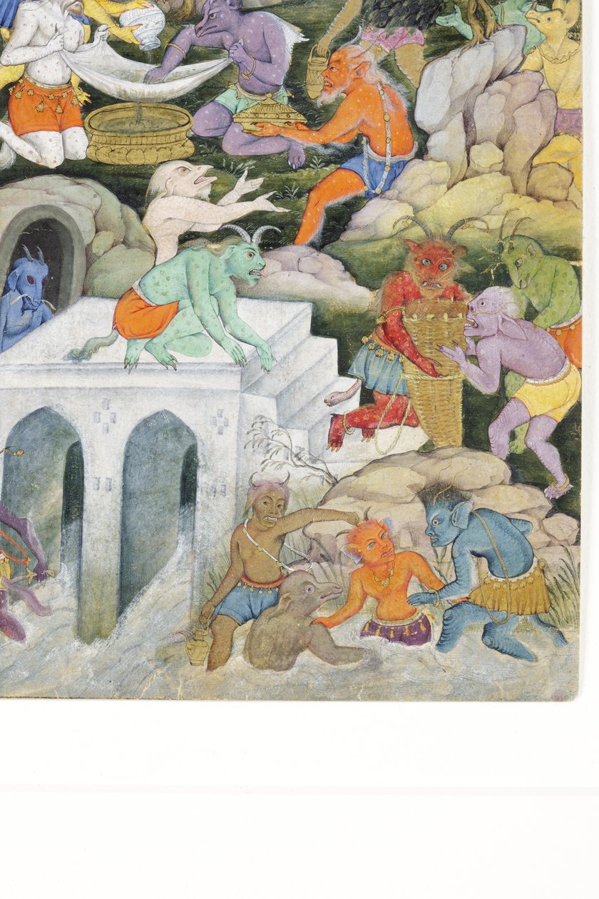 تفاصيل من الشياطين في المناظر الطبيعية البرية ، c.1600 (مرحاض غير شفاف وذهب على ورق) بواسطة المدرسة الهندية