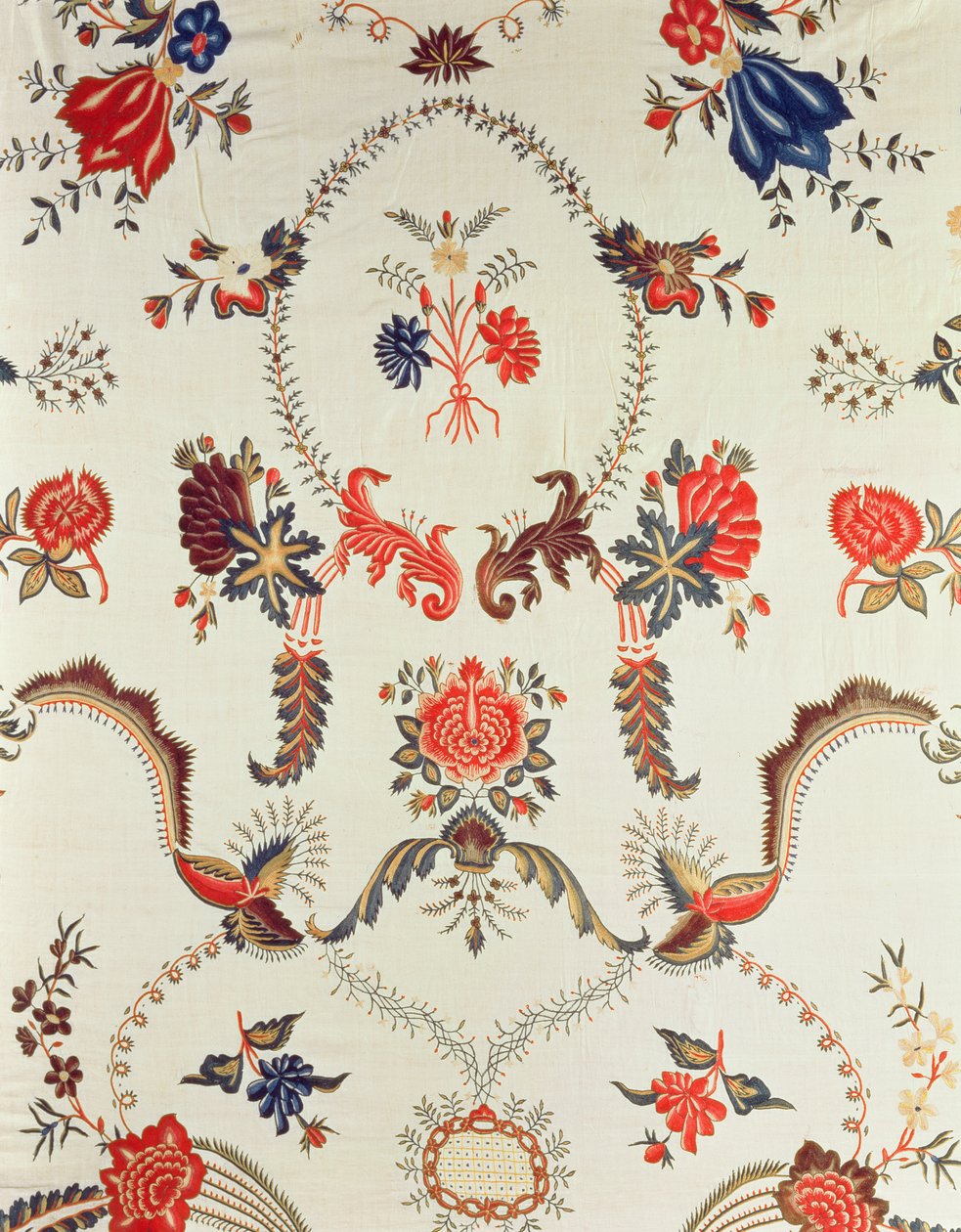 تفاصيل النسيج المطرز ، المصنوع للسوق الأوروبية ، c.1725-50 (حرير على قطن مزجج) بواسطة المدرسة الهندية
