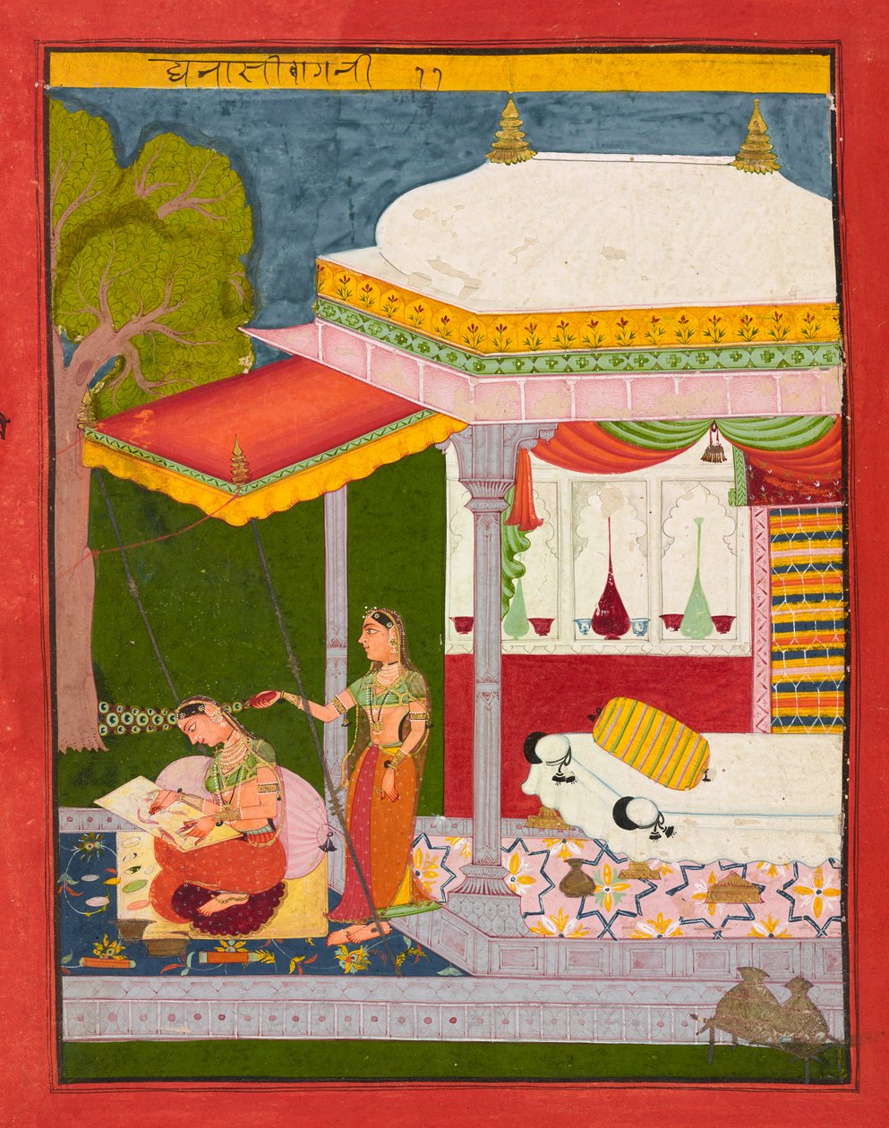 Dhanasri Ragini ، الورقة من Ragamala ، c.1680 بواسطة المدرسة الهندية