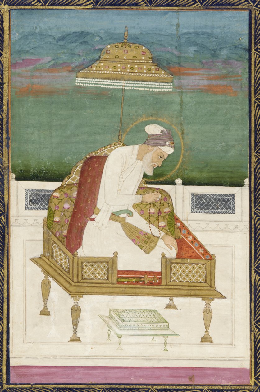 الإمبراطور أورنجزيب. الخلف: لوحة خطية ، ألبوم ألبوم منفصل مع لوحة ، 1619 بواسطة المدرسة الهندية