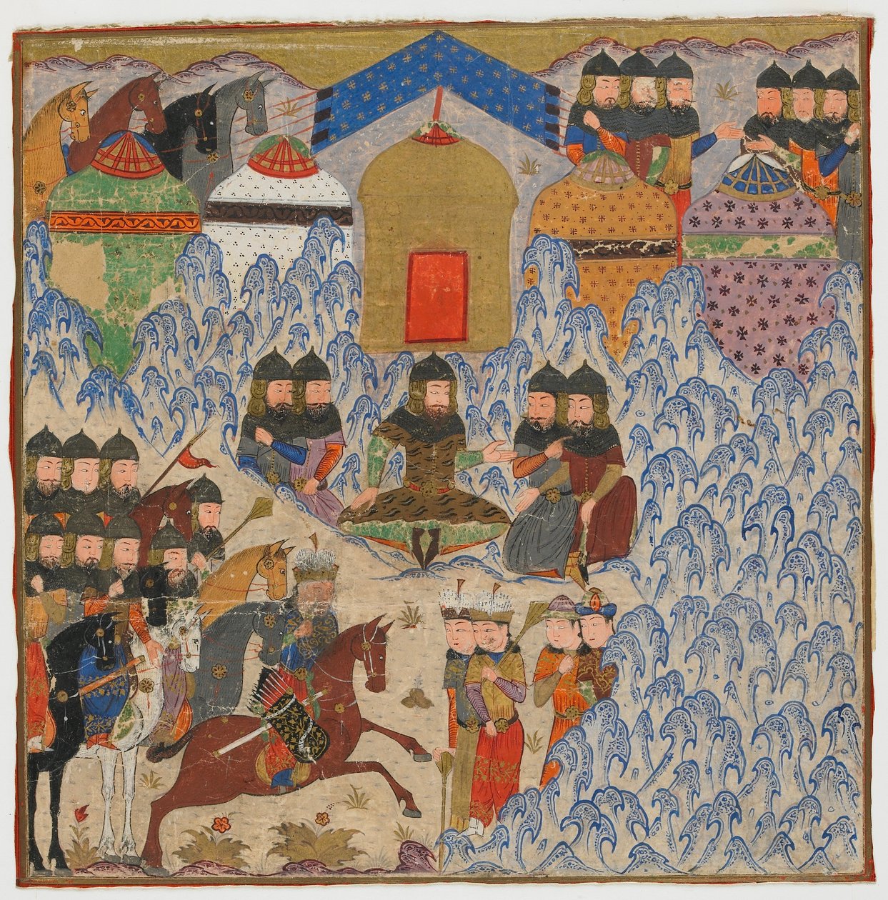 فوليو من شاهناما (كتاب الملوك) للفردوسي (ت ١٠٢٠) ؛ رستم انكامبد ، ربما الهند ، c.1425-50 (ألوان مائية غير شفافة وذهب على ورق) بواسطة المدرسة الهندية