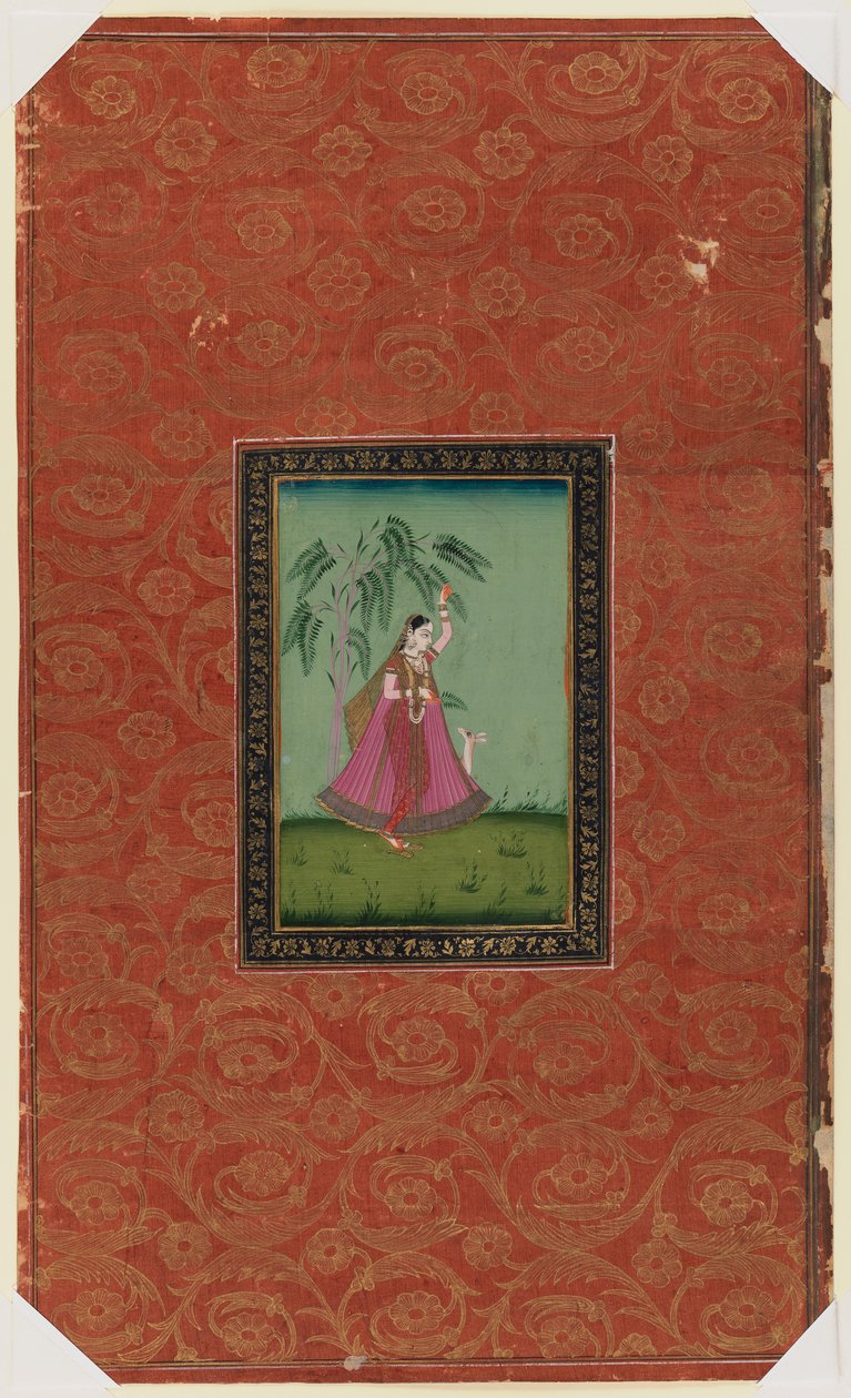 فتاة مع الغزلان ، 1875-1900 (مرحاض غير شفاف وذهب على ورق) بواسطة المدرسة الهندية