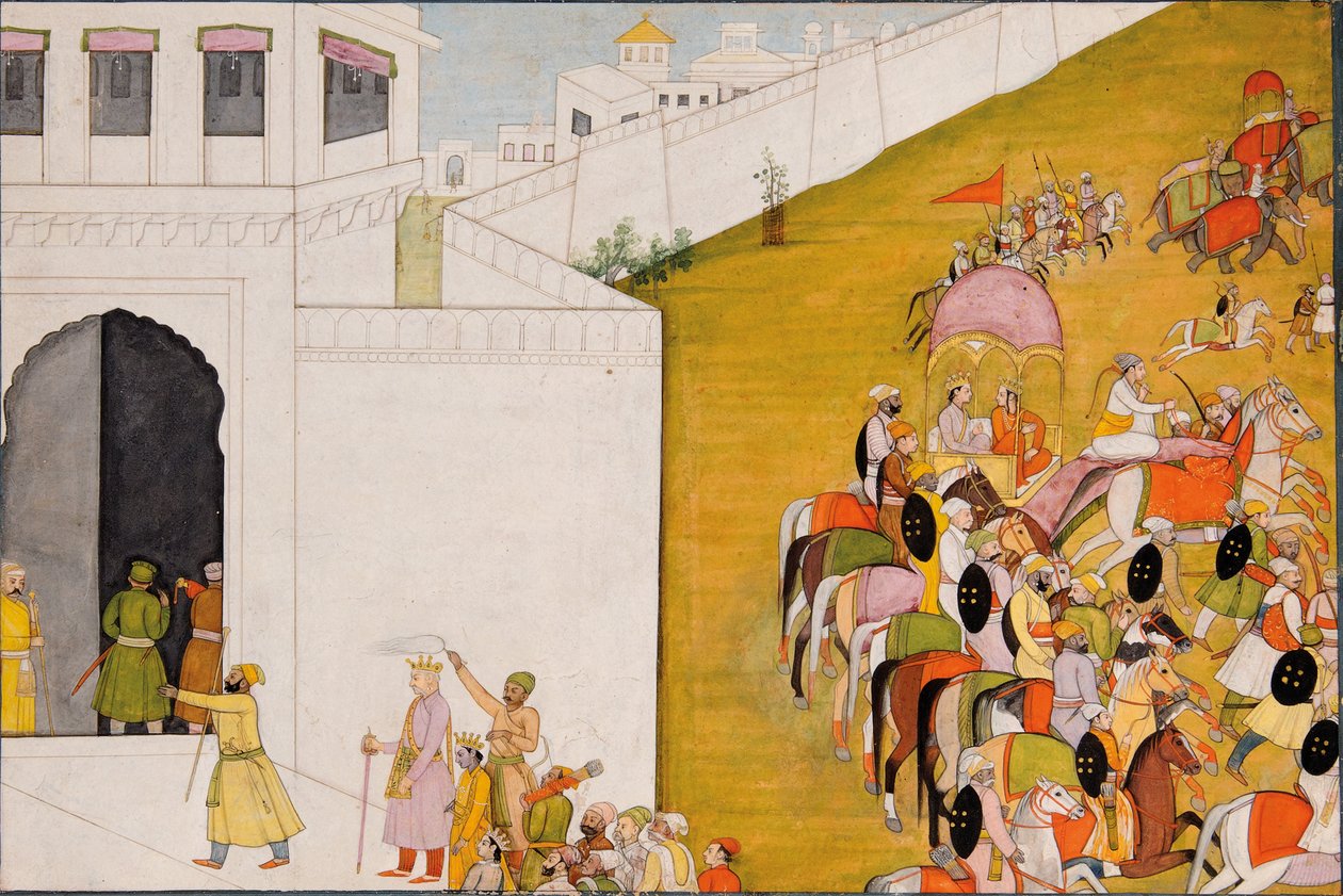 رسم توضيحي للرامايانا: تدخل راما ميثيلا لأداء مسابقة الرماية ، 1775-80 بواسطة المدرسة الهندية