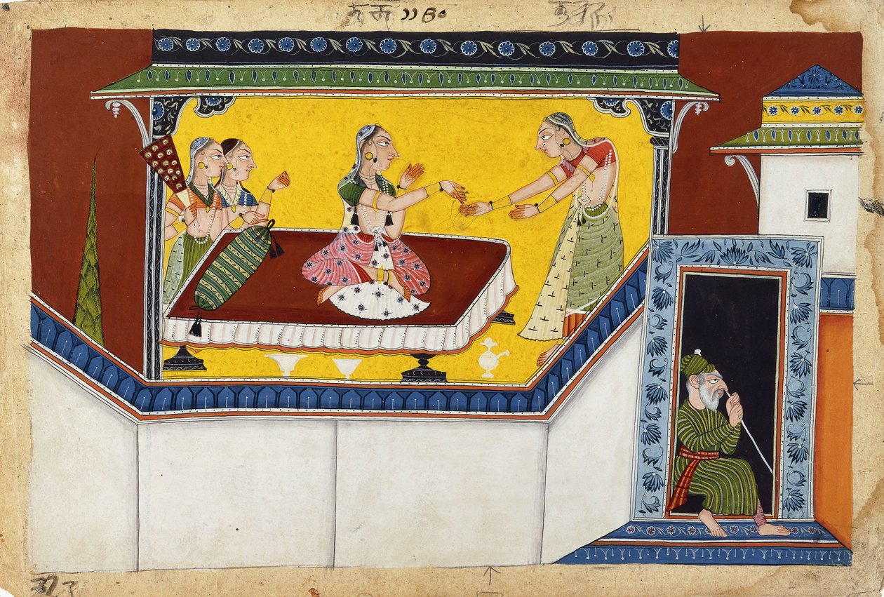 Kaikeyi ، الملكة الثانية للملك داساراثا ، مكافأة مكافأة الحدباء للخادمات ، c.1690-1700 بواسطة المدرسة الهندية