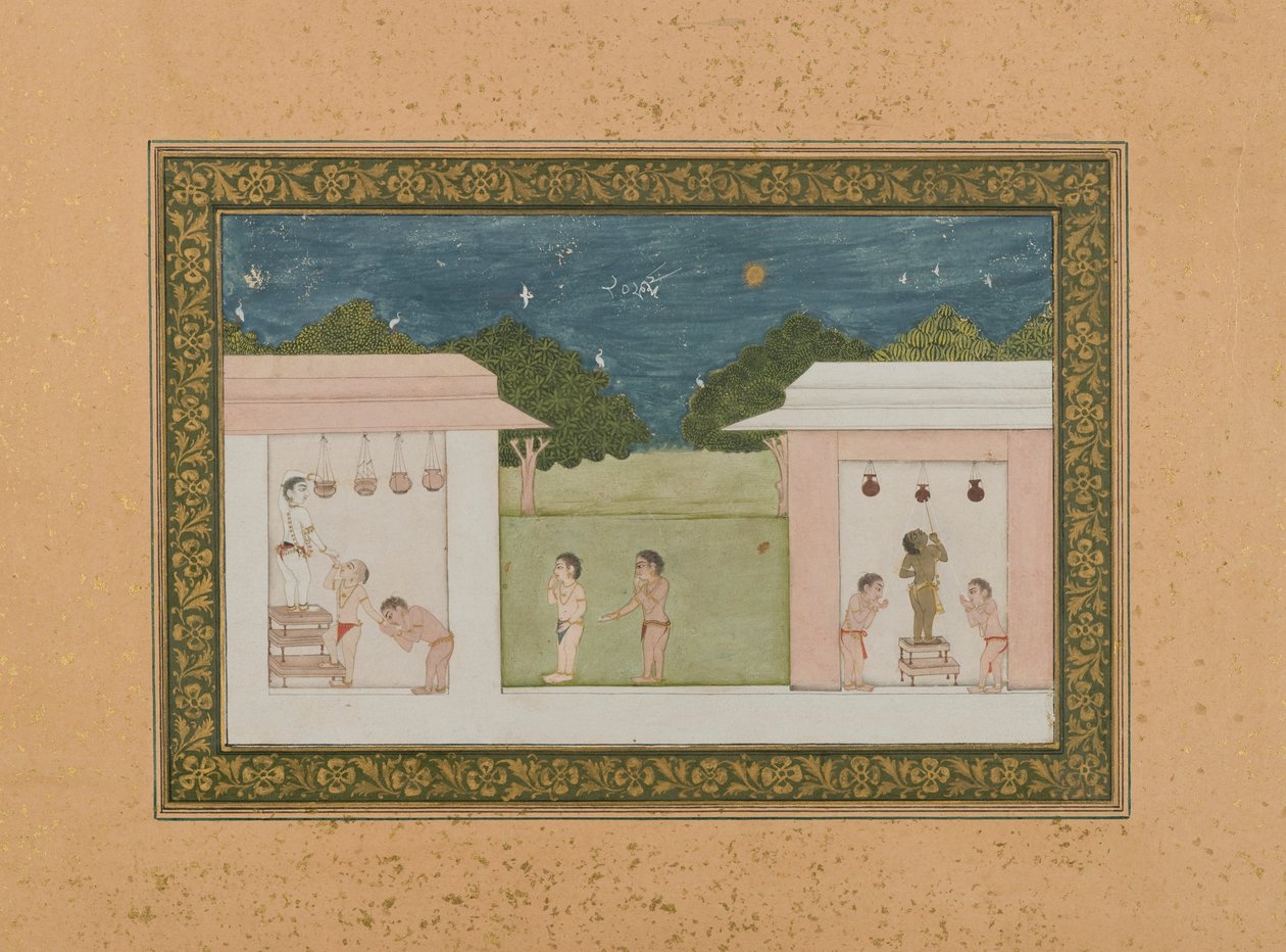 كريشنا Stealing Curds ، 1775 ج (مرحاض غير شفاف وذهب على ورق) بواسطة المدرسة الهندية