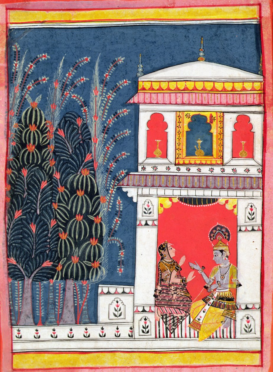 كريشنا وسيدة في جناح ، 1660 بواسطة المدرسة الهندية