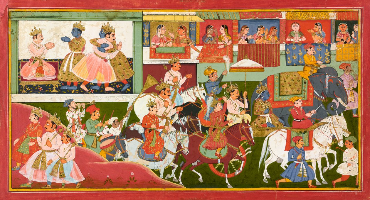 كريشنا يودع الوداع ، الورقة من Bhagavata Purana ، حوالي 1680-1690 بواسطة المدرسة الهندية