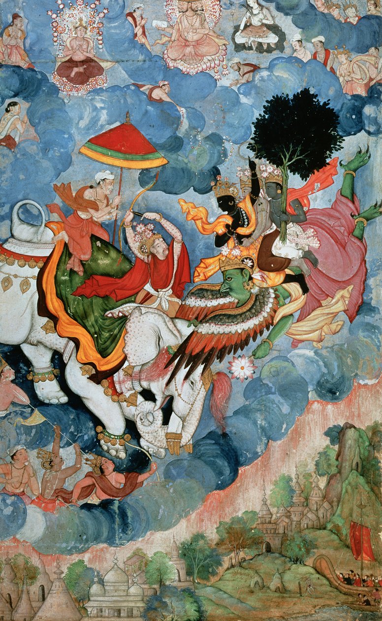 معركة كريشناس مع إندرا ، ج .1590 بواسطة المدرسة الهندية