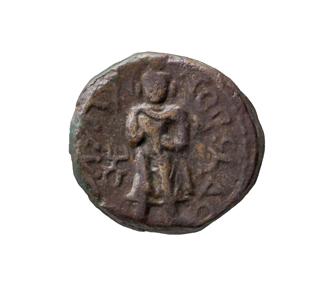 عملة كوشان ، 127-155 م (نحاسي) بواسطة المدرسة الهندية