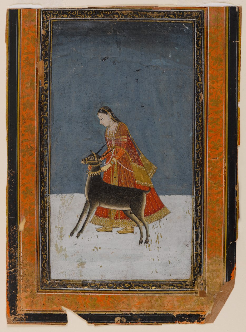 سيدة ذات باك أسود ، c.1750 (مرحاض وذهب على ورق) بواسطة المدرسة الهندية