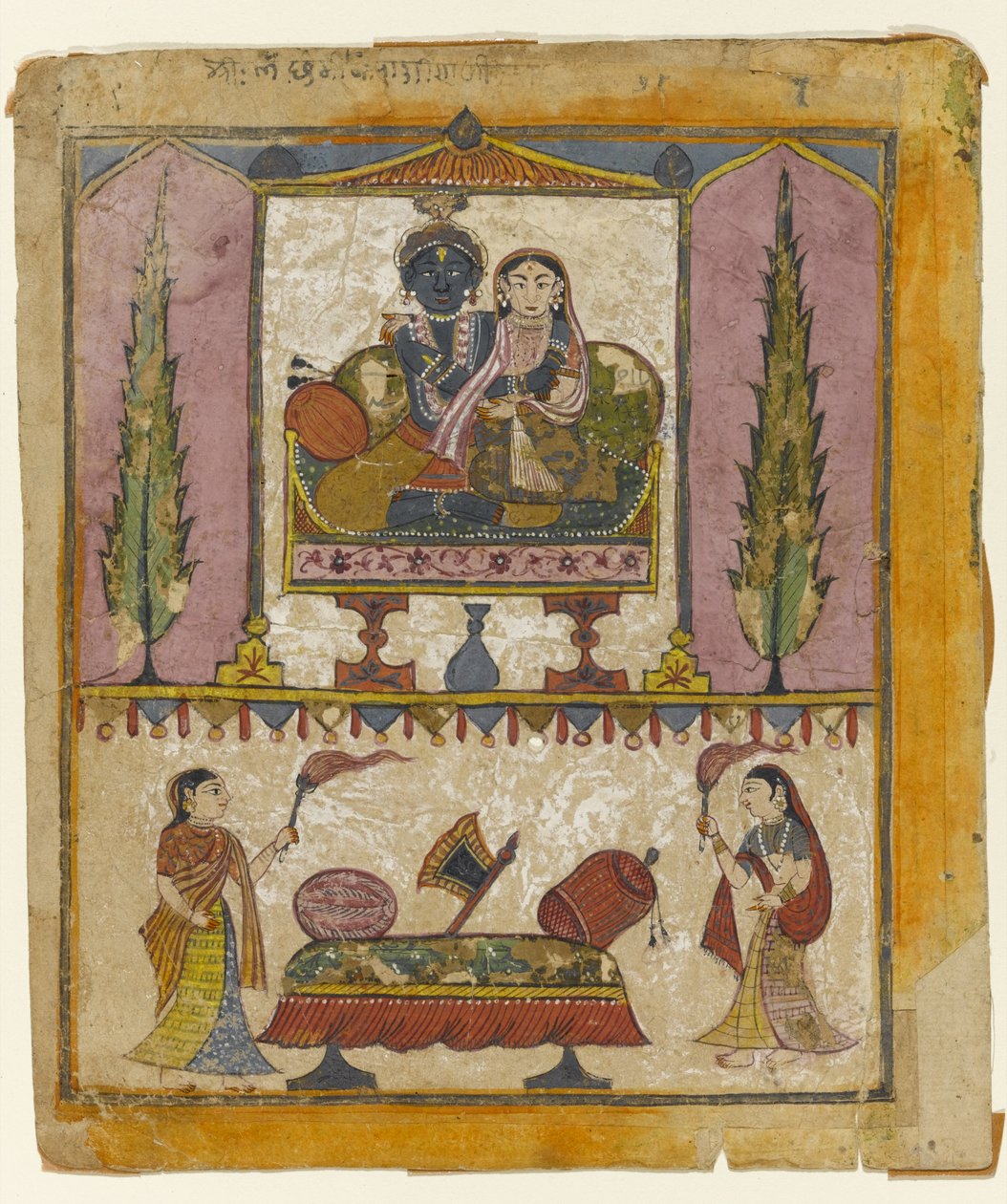 لاكشمي ناريانا ، صورة من Tula Ram Bhagavata Purana (مرحاض غير شفاف ، ذهب وفضة على ورق) بواسطة المدرسة الهندية