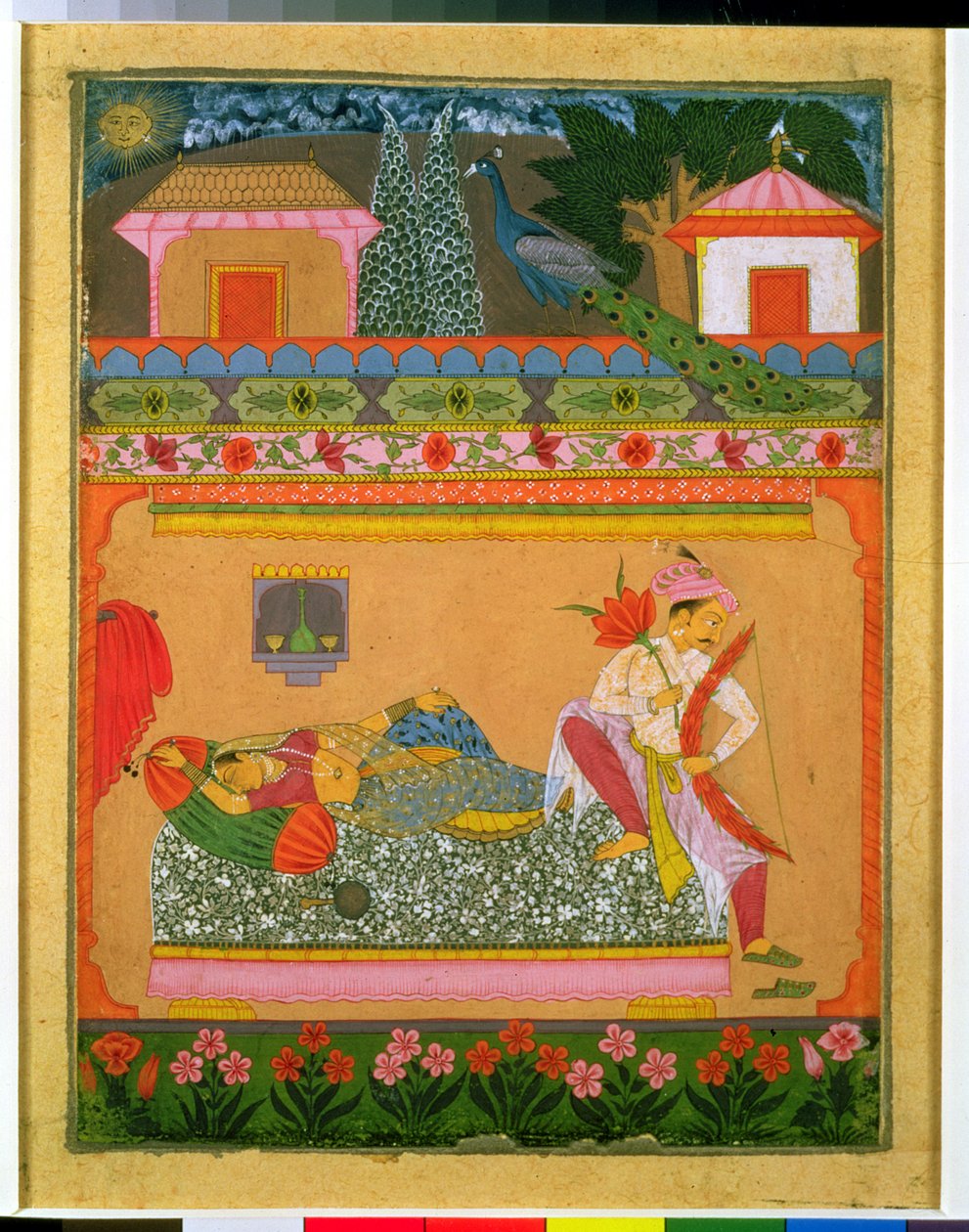 عشاق في الفجر ، توضيح الوضع الموسيقي Raga Vibhasa ، Northern Deccan أو Southern Rajasthan ، c.1675 (الغواش بالفضة والذهب على الورق) بواسطة المدرسة الهندية
