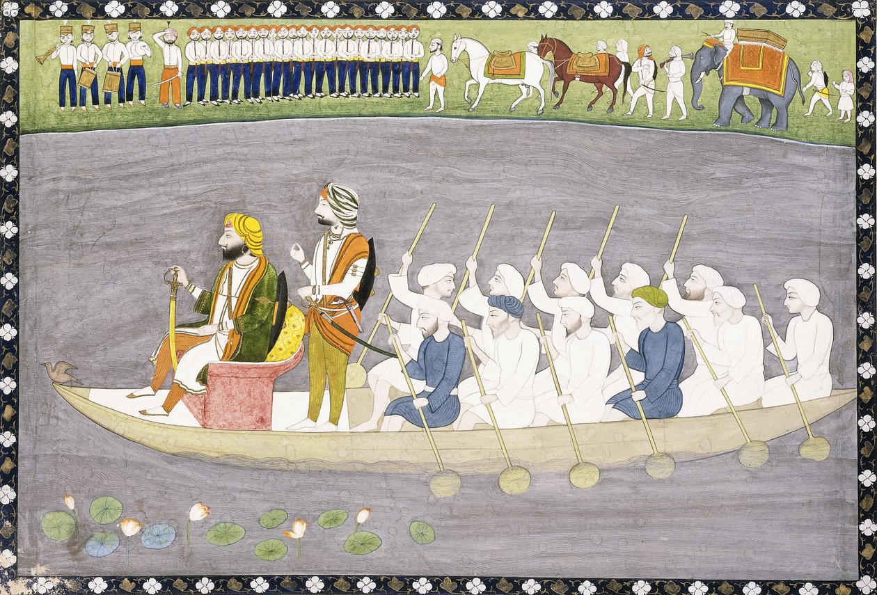 مهراجا غولاب سينغ على بحيرة Wular في كشمير ، c.1840 بواسطة المدرسة الهندية