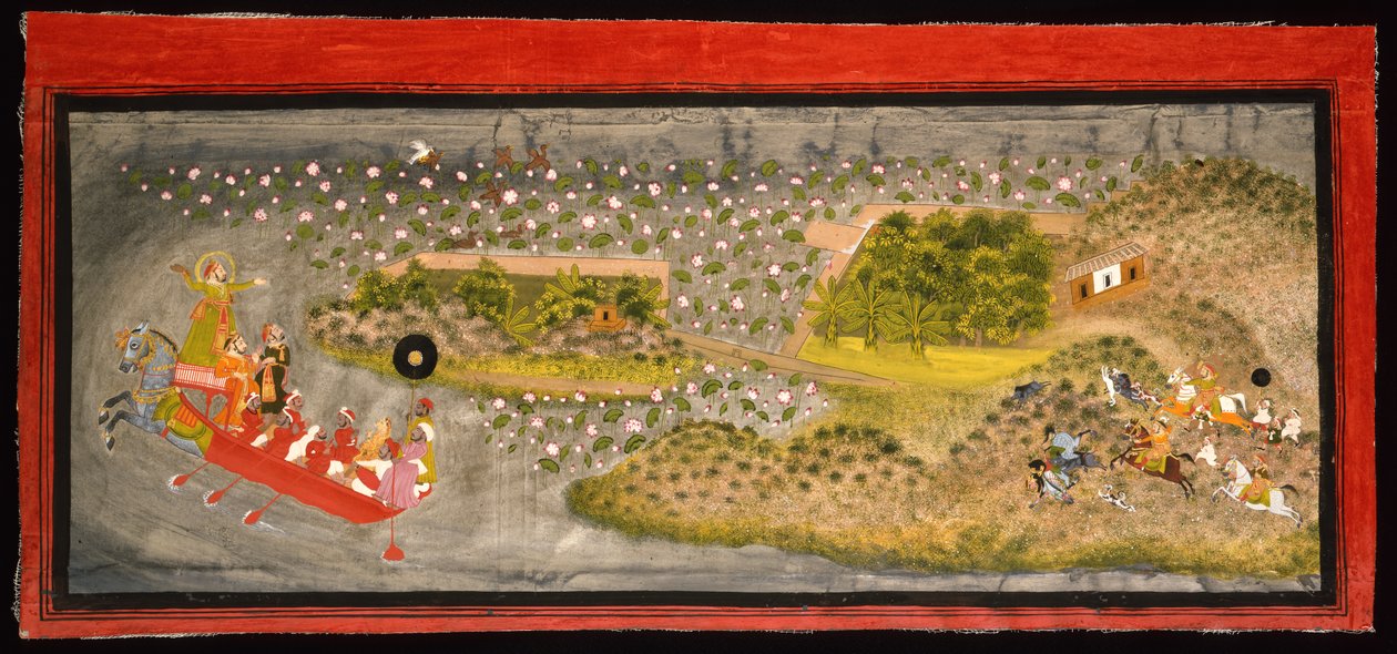 ماهارانا جاجات سينغ الثاني الصقور وصيد الخنازير ، c.1740 بواسطة المدرسة الهندية